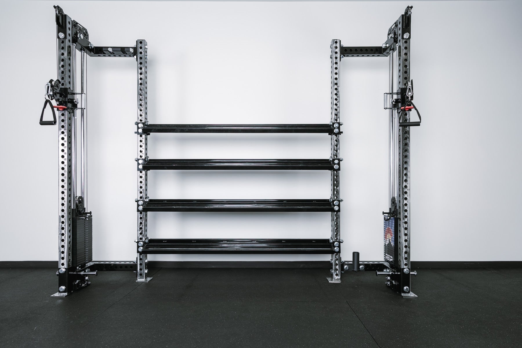 Dumbbell & Kettlebell Shelves in the Functional Trainer with storage configuration